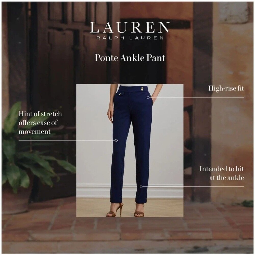 Lauren Ralph Lauren Women's Ponte Ankle Straight Leg Pants Navy Blue Size L - Picture 5 of 14